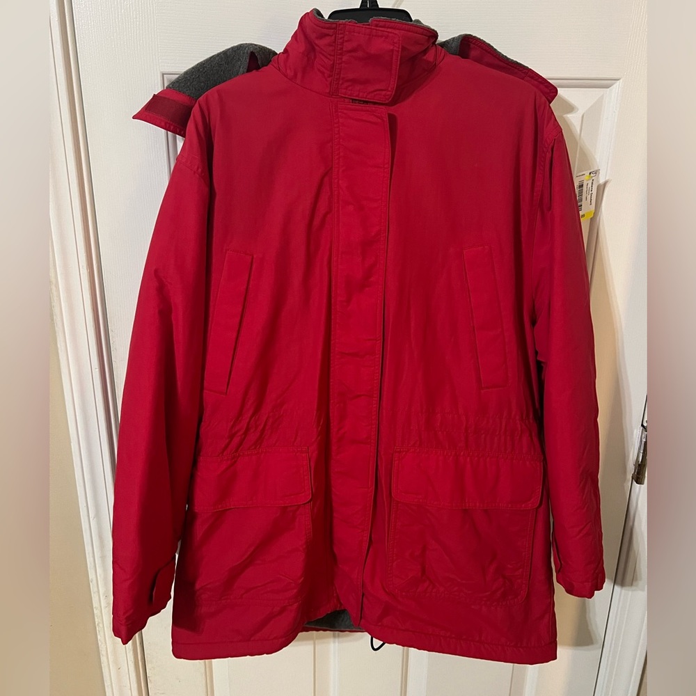 Lands’ End Fleece-lined Parka Red Women’s L Waterproof Windproof Jacket Hooded